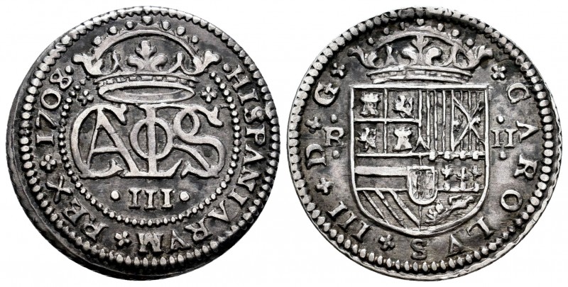 Carlos III, Pretendiente (1701-1714). 2 reales. 1708. Barcelona. (Cal 2008-24). ...