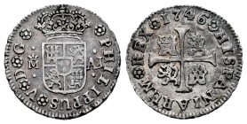 Felipe V (1700-1746). 1/2 real. 1746. Madrid. AJ. (Cal 2008-1803). (Cal-188). Ag. 1,45 g. MBC. Est...40,00. English: Philip V (1700-1746). 1/2 real. 1...