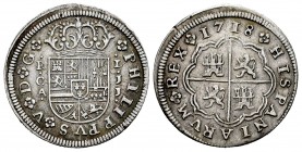 Felipe V (1700-1746). 1 real. 1718. Cuenca. JJ. (Cal 2008-1451). (Cal 2019-350). Ag. 2,93 g. MBC. Est...65,00. English: Philip V (1700-1746). 1 real. ...
