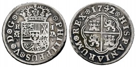 Felipe V (1700-1746). 1 real. 1742. Madrid. JA. (Cal 2008-1541). (Cal-459). Ag. 2,52 g. Golpe en anverso. MBC-. Est...30,00. English: Philip V (1700-1...