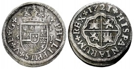 Felipe V (1700-1746). 1 real. 1721. Sevilla. J. (Cal 2008-1709). (Cal 2019-645). Ag. 2,78 g. MBC/MBC-. Est...45,00. English: Philip V (1700-1746). 1 r...