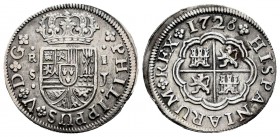 Felipe V (1700-1746). 1 real. 1726. Sevilla. J. (Cal 2008-1713). (Cal 2019-649). Ag. 2,51 g. MBC+. Est...60,00. English: Philip V (1700-1746). 1 real....