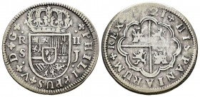 Felipe V (1700-1746). 2 reales. 1721. Sevilla. J. (Cal 2008-1423). (Cal 2019-979). Ag. 4,93 g. MBC/BC+. Est...15,00. English: Philip V (1700-1746). 2 ...