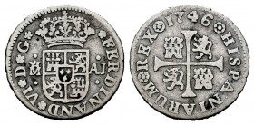 Fernando VI (1746-1759). 1/2 real. 1746. Madrid. AJ. (Cal 2008-647). (Cal 2019-65). Ag. 1,39 g. Escasa. MBC-. Est...60,00. English: Ferdinand VI (1746...