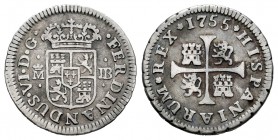 Fernando VI (1746-1759). 1/2 real. 1755. Madrid. JB. (Cal 2008-655). (Cal 2019-73). Ag. 1,45 g. MBC-. Est...35,00. English: Ferdinand VI (1746-1759). ...