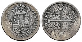 Fernando VI (1746-1759). 1 real. 1751. Madrid. JB. (Cal 2008-563). (Cal 2019-175). Ag. 2,84 g. BC+. Est...20,00. English: Ferdinand VI (1746-1759). 1 ...