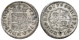 Fernando VI (1746-1759). 1 real. 1755. Madrid. JB. (Cal 2008-567). (Cal 2019-179). Ag. 2,83 g. EBC-. Est...90,00. English: Ferdinand VI (1746-1759). 1...
