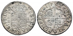 Fernando VI (1746-1759). 1 real. 1756. Madrid. JB. (Cal 2008-568). (Cal 2019-180). Ag. 2,70 g. MBC-. Est...45,00. English: Ferdinand VI (1746-1759). 1...