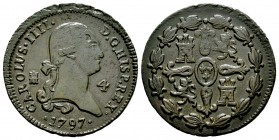 Carlos IV (1788-1808). 4 maravedís. 1797. Segovia. (Cal 2008-1509). (Cal 2019-51). Ae. 5,05 g. MBC+. Est...35,00. English: Charles IV (1788-1808). 4 m...