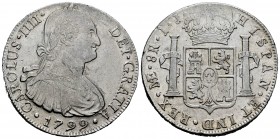 Carlos IV (1788-1808). 8 reales. 1799. Lima. IJ. (Cal 2008-654). (Cal 2019-917). Ag. 27,20 g. MBC. Est...65,00. English: Charles IV (1788-1808). 8 rea...