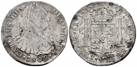 Carlos IV (1788-1808). 8 reales. 1802. Lima. IJ. (Cal 2008-657). Ag. 26,47 g. MBC+. Est...80,00. English: Charles IV (1788-1808). 8 reales. 1802. Lima...