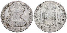 Carlos IV (1788-1808). 8 reales. 1789. México. FM. (Cal 2008-681). (Cal 2019-950). Ag. 26,60 g. Busto de Carlos III y ordinal IV. Golpecitos en el can...