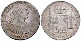 Carlos IV (1788-1808). 8 reales. 1798. México. FM. (Cal 2008-692). Ag. 26,94 g. Hojita en el busto. MBC. Est...60,00. English: Charles IV (1788-1808)....