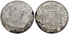 Carlos IV (1788-1808). 8 reales. 1800. México. FM. (Cal 2008-695). Ag. 27,00 g. Manchitas. Restos de brillo original. EBC-/EBC. Est...120,00. English:...
