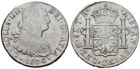 Carlos IV (1788-1808). 8 reales. 1806. México. TH. (Cal 2008-705). (Cal 2019-984). Ag. 26,93 g. MBC-/MBC. Est...50,00. English: Charles IV (1788-1808)...