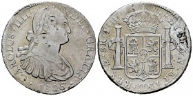 Carlos IV (1788-1808). 8 reales. 1806. México. TH. (Cal 2008-705). (Cal 2019-984). Ag. 26,86 g. Rayas. Limpiada. MBC-. Est...40,00. English: Charles I...