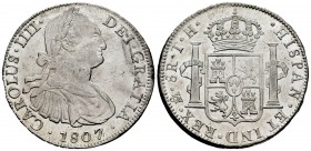 Carlos IV (1788-1808). 8 reales. 1807/6. México. FT. (Cal 2008-706). Ag. 26,98 g. Brillo original. EBC+. Est...200,00. English: Charles IV (1788-1808)...