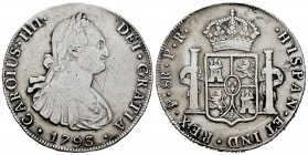 Carlos IV (1788-1808). 8 reales. 1793. Potosí. PR. (Cal 2008-714). (Cal 2019-993). Ag. 26,51 g. Limpiada. MBC-. Est...50,00. English: Charles IV (1788...