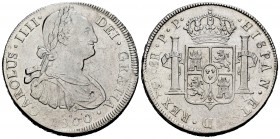 Carlos IV (1788-1808). 8 reales. 1800. Potosí. PP. (Cal 2008-723). Ag. 26,85 g. Limpiada. MBC/MBC+. Est...75,00. English: Charles IV (1788-1808). 8 re...