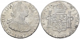 Carlos IV (1788-1808). 8 reales. 1807. Potosí. PJ. (Cal 2008-731). (Cal 2019-1013). Ag. 26,88 g. MBC+. Est...60,00. English: Charles IV (1788-1808). 8...