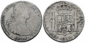 Carlos IV (1788-1808). 8 reales. 1808. Potosí. PJ. (Cal 2008-732). (Cal 2019-1014). Ag. 26,86 g. BC+/MBC-. Est...35,00. English: Charles IV (1788-1808...