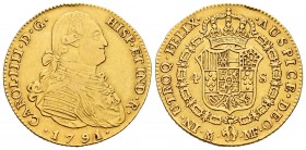 Carlos IV (1788-1808). 4 escudos. 1791. Madrid. MF. (Cal 2019-1474). Au. 13,57 g. Leves golpecitos. MBC/MBC+. Est...500,00. English: Charles IV (1788-...