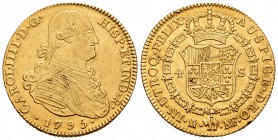 Carlos IV (1788-1808). 4 escudos. 1795. Madrid. MF. (Cal 2008-204). (Cal 2019-1478). Au. 13,50 g. Golpecitos en el canto. MBC+. Est...600,00. English:...