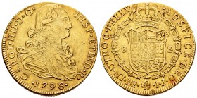 Carlos IV (1788-1808). 8 escudos. 1796. Lima. IJ. (Cal 2019-1595). Au. 27,06 g. MBC. Est...1100,00. English: Charles IV (1788-1808). 8 escudos. 1796. ...