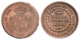 Isabel II (1833-1868). 1/2 décima de real. 1852. Segovia. (Cal 2008-585). Ae. 1,92 g. Leves oxidaciones. MBC+. Est...25,00. English: Elizabeth II (183...