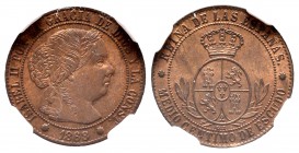 Isabel II (1833-1868). 1/2 céntimo de escudo. 1868. Sevilla. OM. (Cal 2008-680). (Cal 2019-212). Ae. Encapsulada por NN-COINS como MS 64. Reverso lige...