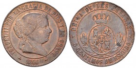 Isabel II (1833-1868). 5 céntimos de escudo. 1866. Segovia. OM. (Cal 2008-631). Ae. 12,64 g. MBC+. Est...50,00. English: Elizabeth II (1833-1868). 5 c...