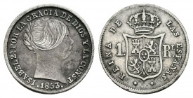 Isabel II (1833-1868). 1 real. 1853. Sevilla. (Cal 2008-435). Ag. 1,24 g. MBC+. Est...30,00. English: Elizabeth II (1833-1868). 1 real. 1853. Sevilla....