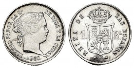 Isabel II (1833-1868). 1 real. 1860/50. Sevilla. (Cal 2008-441 variante). Ag. 1,26 g. Sobrefecha. Limpiada. MBC-. Est...50,00. English: Elizabeth II (...