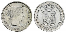 Isabel II (1833-1868). 10 céntimos de escudo. 1868*6-8. Madrid. (Cal 2008-448). Ag. 1,33 g. EBC-. Est...50,00. English: Elizabeth II (1833-1868). 10 c...
