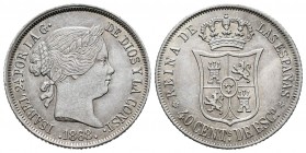 Isabel II (1833-1868). 40 céntimos de escudo. 1868*18-68. Madrid. (Cal 2008-338). Ag. 5,22 g. Rayitas. EBC. Est...75,00. English: Elizabeth II (1833-1...