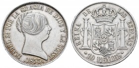 Isabel II (1833-1868). 10 reales. 1853. Madrid. (Cal 2008-223). (Cal 2019-528). Ag. 13,01 g. Mínimos golpecitos en canto pero buen ejemplar. EBC+/EBC....