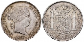 Isabel II (1833-1868). 2 escudos. 1867. Madrid. (Cal 2008-1867). Ag. 25,94 g. Mínimos golpecitos. EBC. Est...200,00. English: Elizabeth II (1833-1868)...