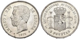 Centenario de la Peseta (1868-1931). Amadeo I (1871-1873). 5 pesetas. 1871*18-75. Madrid. DEM. (Cal 2008-12). Ag. 24,96 g. Brillo original. EBC+/SC-. ...