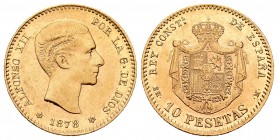 Centenario de la Peseta (1868-1931). Alfonso XII (1874-1885). 10 pesetas. 1878 *18-78. Madrid. EMM. (Cal 2008-22). (Cal 2019-65). Au. 3,22 g. Leves ra...