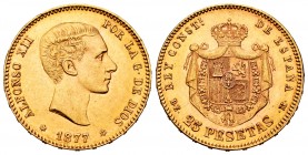 Centenario de la Peseta (1868-1931). Alfonso XII (1874-1885). 25 pesetas. 1877*18-77. Madrid. DEM. (Cal 2008-3). (Cal 2019-68). Au. 8,07 g.  Golpecito...