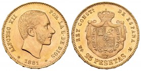 Centenario de la Peseta (1868-1931). Alfonso XII (1874-1885). 25 pesetas. 1881*18-81. Madrid. MSM. (Cal 2008-14). (Cal 2019-82). Au. 8,07 g. SC-. Est....