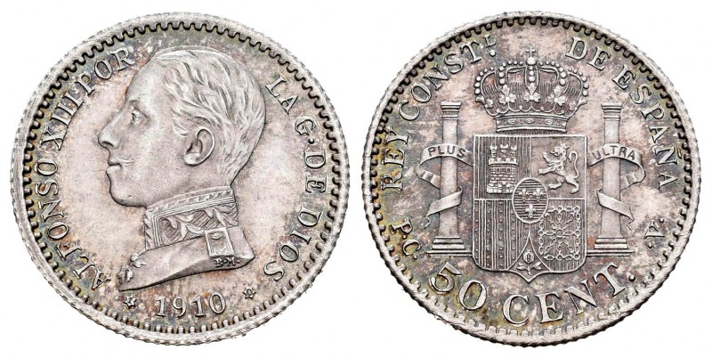 Centenario de la Peseta (1868-1931). Alfonso XIII (1886-1931). 50 céntimos. 1910...