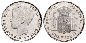 Centenario de la Peseta (1868-1931). Alfonso XIII (1886-1931). 1 peseta. 1899*18-99. Madrid. SGV. (Cal 2008-42). (Cal 2019-57). Ag. 4,93 g. Brillo ori...