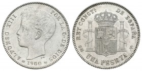 Centenario de la Peseta (1868-1931). Alfonso XIII (1886-1931). 1 peseta. 1900*19-00. Madrid. SMV. (Cal 2008-44). Ag. 4,97 g. EBC+. Est...60,00. Englis...