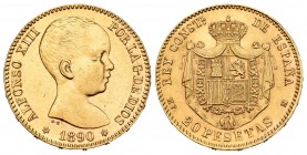 Centenario de la Peseta (1868-1931). Alfonso XIII (1886-1931). 20 pesetas. 1890*18-90. Madrid. MPM. (Cal 2008-5). (Cal 2019-114). Au. 6,46 g. EBC. Est...