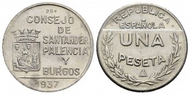 Guerra Civil (1936-1939). 1 peseta. 1937. Santander, Palencia y Burgos. (Cal 2008-16 como serie completa). (Cal 2019-35). Cu-Ni. 5,60 g. SC. Est...35,...