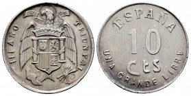 Estado Español (1936-1975). 10 céntimos. (1939). III Año Triunfal. 6,35 g. Prueba en plata no adoptada. Aparecieron en los mercados en los años 80, po...