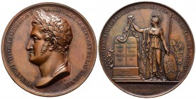 Fernando VII (1808-1833). Medalla. 1820. (Vq-337). Anv.: Cabeza de Fernando VII con láurea a la izquierda. Rev.: Minerva con lanza y escudo en pie a i...