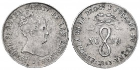 Isabel II (1833-1868). Medalla mayoría de edad. 1843. Sevilla. (H-17). Ag. 5,99 g. Módulo de 4 reales. 23 mm. MBC/MBC+. Est...25,00. English: Elizabet...
