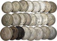 Lote de 24 monedas de 5 pesetas del Centenario de la Peseta, 1870 (1), 1871 (3), 1875 (3), 1876 (2), 1877 (1), 1878 (2), 1879 (1), 1883 (2), 1884 (1),...